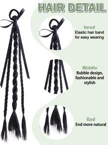 2 件装黑色扭纹辫子带蝴蝶结合成马尾辫接发，Y2K 甜美酷女孩辫子接发