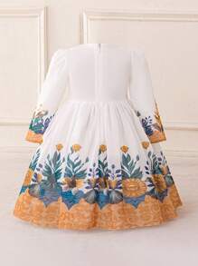 Baby Girls' Long Sleeve Chiffon Princess Dress, Elegant Party Event Dress - White - View 3