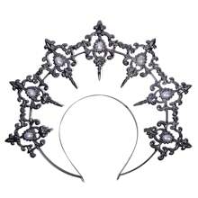 1 pieza Diadema tipo halo de aleación dorada estilo lolita, accesorio para el cabello con corona de cristales al estilo gótico glamoroso, adecuado para bodas, fiestas, sesiones de fotos, cosplay y vuelta al colegio