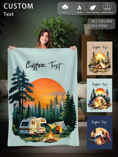 1pc Custom Flannel Photo Blanket For Bed,Multipurpose Living Room Sofa Outdoor Beach Camping Pet,Personalized Family/Pet/Couple Name Printed Bedding Blanket, Personalized Christmas Gifts, Mother's Day/Father's Day Gift, Family Gift, Birthday Gifts, Gift For Friend, Gift For Her, Gift For Mom/Dad