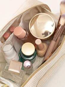 1 pieza Bolsa de Cosméticos Personalizable - Nombre y diseño personalizados, Bolsa de Maquillaje de Pana con Cierre de Cremallera Seguro, Accesorio de Viaje Ideal, Organizador de Artículos de Tocador Unisex