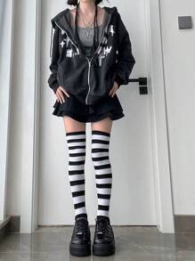 1 par de medias largas a la rodilla a rayas para mujer, con rayas de colores de moda, medias hasta los muslos, medias largas, medias para niñas, medias de fiesta, medias de baile, estilo punk, rockstar, para uso diario