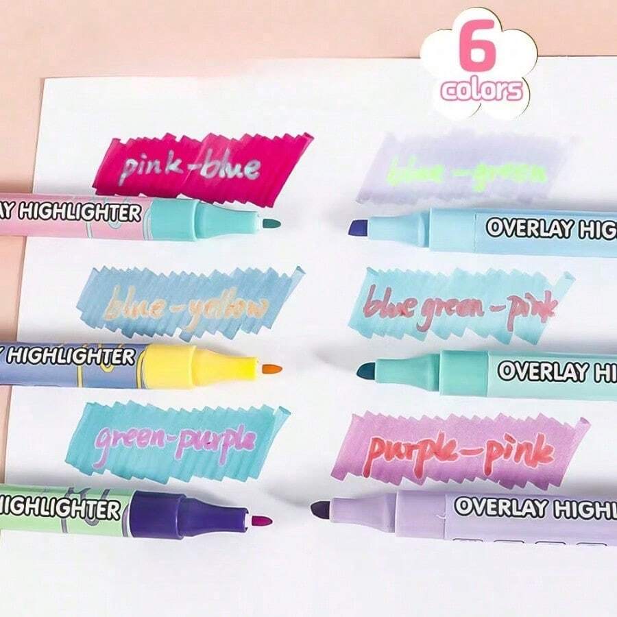 6-Color Dual Tip Highlighters Set - Vibrant Assorted Colors, Smooth Writing, Ergonomic Design - Perfect For Journaling, Office, School Supplies, And Gift Giving