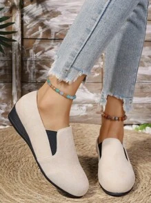 Damskie nowe wygodne uniwersalne aksamitne elastyczne oddychające klinowe płaskie buty w jednolitym kolorze