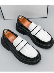 Scarpe casual da uomo con suola spessa, bicolore nero e bianco, stile coreano, stile inglese, mocassini
