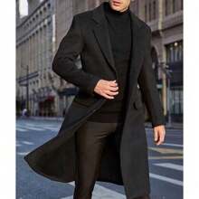 Men's Casual Trench Coat Slim Fit Notched Collar Long Jacket Overcoat Single Breasted Pea Coat Wih Pockets - màu đen - Xem 5