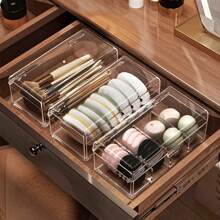 1 pièce Boîte de rangement de maquillage transparente, support en plastique pour pinceaux de maquillage, boîte de rangement de bureau anti-poussière, convient pour les rouges à lèvres, les ombres à paupières, les pinceaux, les houppettes - Léger, sans électricité nécessaire. Décoration de salle de bain, organisateur de salle de bain, organisateur de maquillage d'été, retour à l'école