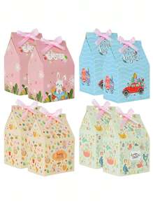 12 Stücke Geschenkboxen mit Schleife für Ostern, Cartoon Osterhase & Eier & Möhren Design Geschenkpapierboxen, ideal als Partyfavors für Frühlingsthemen, Heimdekoration & Osterfeierlichkeiten