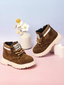 兒童繫帶摩托車靴子,卡其色顏色,時尚和多用途戶外 - 卡其色 - 查看 6