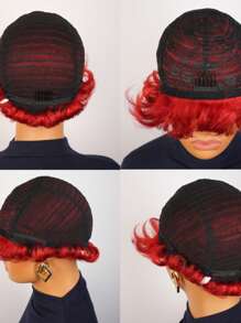 Red Hair Pixie Cut Wigs Human Hair Straight Wig Glueless Red Colored Wigs Short Layered Pixie Human Hair Wigs With Bangs Straight Hair, Perfect For Party, Cosplay, Daily Use Glueless Full Machine Made Wigs
