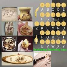 28pcs/Set Wood Burning Kit Alphabet Wood Burning Kit With 26 English Letters Carving Pyrography Pen Tips, DIY Burning Tip Wood Burning Alphabet Tips Alphabet Number Template For Embossing And Carving Crafts Wood Burning - Multicolor - View 2