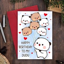 1 pieza Tarjeta de felicitación de cumpleaños adorable con sobre, de 4.7 pulgadas * 6.63 pulgadas - Diseño de animales de dibujos animados lindos, perfecta para hijo, hija, amigo, pareja, miembro de la familia - "Feliz cumpleaños a mi Dudu", tarjeta de cumpleaños