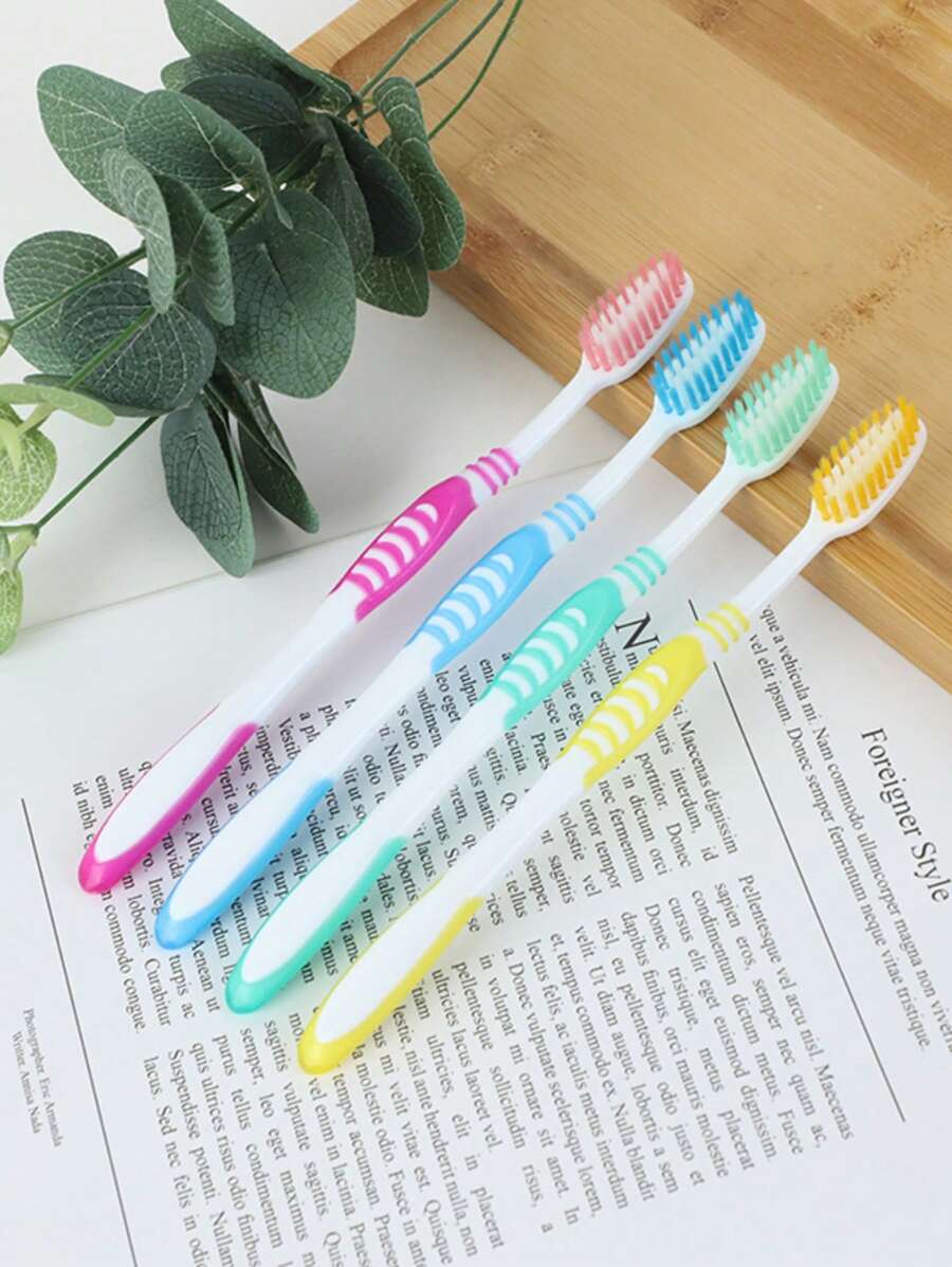 1pc Manual Dual-Color Sharpening Silk Toothbrush, Adult Soft Bristle Toothbrush, Household Daily Necessities, Super Toothbrush - Multicolor - View 1