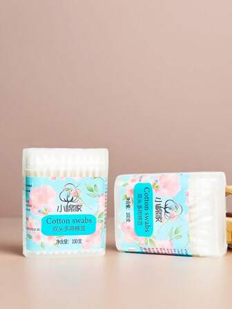 100支方形盒装尖头圆形清洁棉签，一次性棉垫，唇眼清洁棉签，男女通用