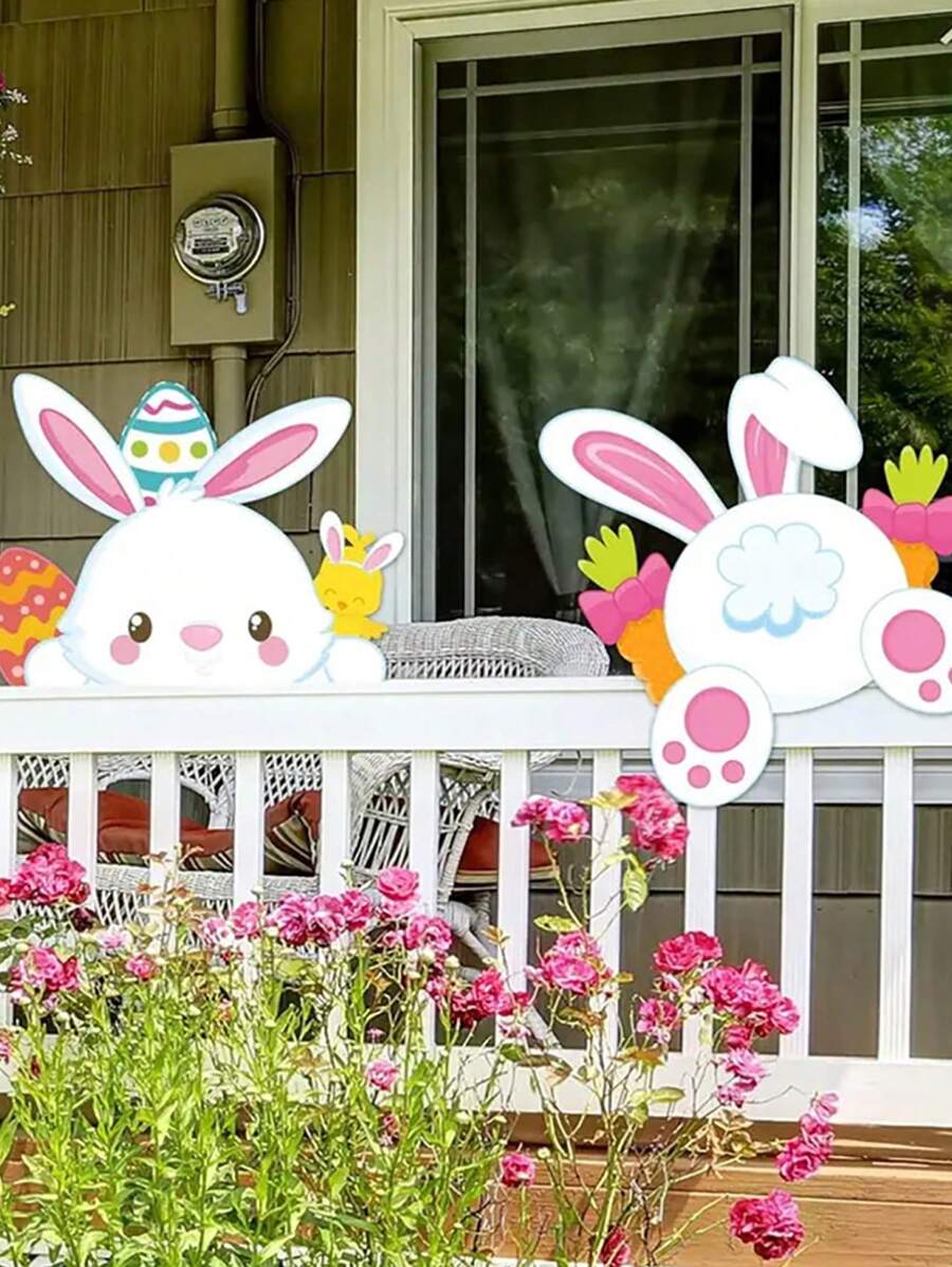 2 Pcs Easter Bunny Face Yard Signs Large Waterproof Green
