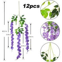 12pcs Artificial Wisteria Flowers 3.6 Feet Artificial Fake Wisteria Vine Hanging Garland Silk Flowers String Garland Artificial Wisteria Vines Rattan Silk Flower String Wedding Party Wall Decorations