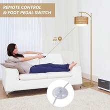 Floor Lamps For Living Room, Arc Standing Lamp With Remote & Dimmable Bulb, Boho Rattan Floor Lamp For Bedroom With 3 Color Temperatures, Farmhouse Tall Lamp, Height Adjustable Stand Up Lamp - 美規A型插(110-127V) - 查看 5