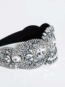 1pc Luxurious Wide-Edge Rhinestone Crystal Headband Hairband - White-black - View 3