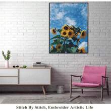 SNA 2025 New Style Sunflower Sky Flower Series Cross Stitch Kits Patterns Printed Canvas Embroidery Sets 11CT DIY Hand Embroidery Crafts Living Room