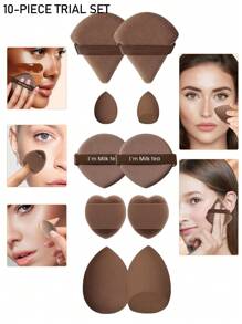 50/40/30/20/10/5pcs Makeup Kit, Including: 10 Pieces Of Liquid Makeup Sponge+10 Pieces Of Mini Liquid Makeup Sponge+10 Pieces Of Triangular Powder Puff For Loose Powder And Makeup Set+10 Pieces Of Air Cushion Powder Puff For Facial Makeup