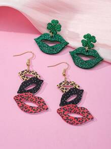 Une paire de boucles d'oreilles élégantes et sexy bohème avec des lèvres dorées en forme de dopamine et de Maillard, imprimé léopard avec un nœud, légères, élégantes, hypoallergéniques, convenant pour tous les jours, les fêtes, en cadeau, Fête des Mères (sans cartes incluses)