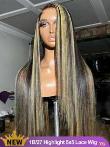 Brennas Highlight Straight Wig Pre Cut 5X5 Lace Closure Wigs Human Hair  Pre Plucked Glueless Wig 34 Inches Bye Bye Knots Put On And Go Wig 200% Density Blonde P1b/27 Colored Straight HD Transparent WigS For Women