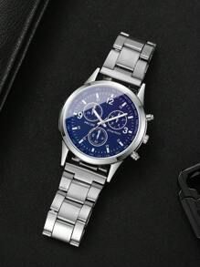 1pc Men's Fashion Business 3-Eye Numeric Scale Dial Classic Quartz Wrist Watch, Not Including Watch Box