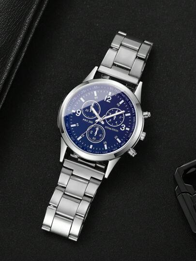 1pc Business Eye Numeric Scale Dial Classic Quartz Wrist Watch, Not Including Horloge Box view 6
