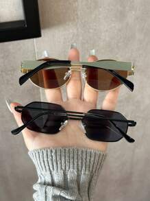 2pcs Women Oval Geometric Copper Full Frame Multicolor Classy Aesthetic Vintage Fashion Eyeglasses Combination For Street-Photography Beach Party Going Out Outfit Fashion Accessories
