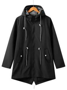 YOMEGO Veste zippée à capuche résistante à la mode avec cordons de serrage pour femmes et filles au printemps, en été et en automne pour les voyages en extérieur, le camping, les fêtes, les fiançailles, style mi-long, super légère