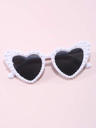 1pc Unisex & Kids Heart-Shaped Pearl Cute Fashion Glasses - Outdoor Travel Beach Personalized Accessory - Runway Party Decorative Glasses