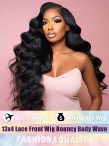 180%密度13x4蕾丝前假发，真人发丝，无需胶水，专为女性设计，预先拔毛漂白发结，巴西原生发，自然发际线，自然色 - 黑色 - 查看 2