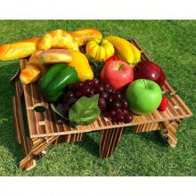 Wooden Outdoor Folding Picnic Basket Table, Folding Picnic Table With Wine Glass Holder, 2-In-1 Picnic Table Convertible Storage Wooden Basket, Natural Travel Camping Equipment