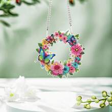 5D DIY Diamond Art Painting Kits Hanging Pendant, Wreath Flower Butterfly Diamond Art Hanging Sign DIY Special Shaped Crystal Pendant Ornaments For Door Wall Window Home Festival Decor
