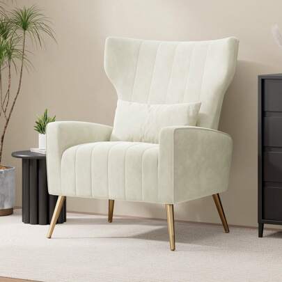 Hawthyhome Armchair Recliner With Comfortable Cushion With Pillow Golden Metal Legs Padded Seat Lounge Couch Armchair For Living Room,And Bedroom