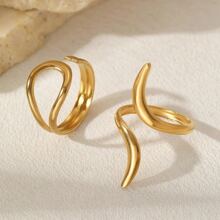 2pcs Stainless Steel Asymmetrical Open Hoop Earrings Set