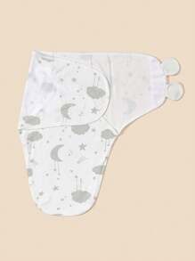 1 件新生儿襁褓毯 + 帽子套装，带星星和月亮图案 - 星星月亮 - 查看 3