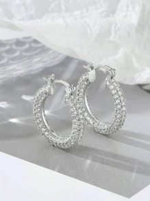 1 Par de Magníficos Pendientes de Aro Joyas para Mujer Auténtica Plata de Ley 925 Pendientes de Zirconia Retro Regalo de Fiesta Joyería Fina