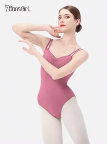 DonsGirl 1 Piece Women's Ballet Leotard With Double Straps - Corset Back & Cross Tie Design, Tight-Fitting For Dance/Gymnastics/Yoga, Performance Costume - 乾枯玫瑰色 - 查看 5