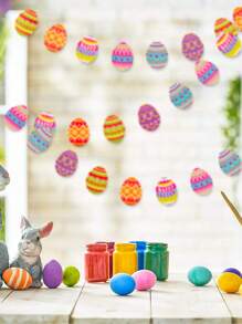 1 pieza Conjunto de corona de huevos de Pascua, Pancarta colgante de Feliz Pascua, Pancarta de huevos de Pascua recortados en papel con estilo rústico, Suministros de fiesta temática de primavera para regalo de chimenea
