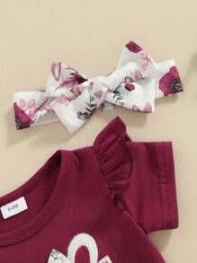 Baby Girls Shorts Set, Short Sleeve Letters Print Romper Striped Shorts With Hairband Easter Outfit