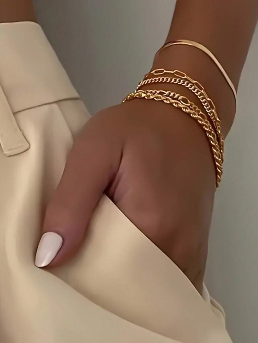 5pcs Stainless Steel Dragon/Snake Bone Design Bracelets, Minimalist, Elegant, Romantic, Casual, Versatile, Suitable For Women Any Occasion - Multicolor - View 1