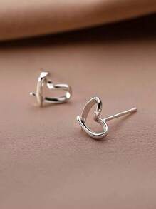 1 Pair Romantic 925 Sterling Silver Heart Stud Earrings Wedding Anniversary Ear Jewelry For Women Gift Fine Jewelry