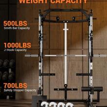 Smith Machine, 2200lbs Squat Rack With Duable Cable & LAT-Pull Down System, Training Equipment With Leg Hold-Down Attachment, Multi-Function Squat Rack Power Cage For Home Gym - 黑色 - 查看 3