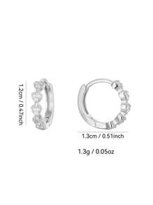 Artepollo 1pc 925 Sterling Silver Hypoallergenic Heart Shaped Hoop Earrings, Inlaid With Sparkling Cubic Zirconia, Elegant And Exquisite, Gift For Girls, Friends, Back To School