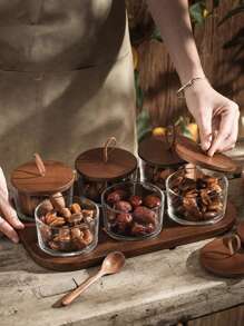 1set New Creative Glass Living Room Fruit Plate With Lid, Japanese Style Multi-Compartment Dry Fruit Tray, Household Tea Table Fruit Plate
