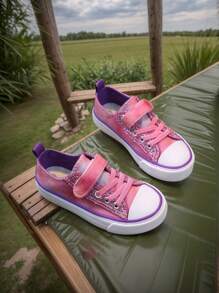 女童春秋帆布休闲平底运动鞋，儿童运动鞋 - 粉色 - 查看 5