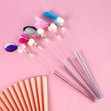1/5 Piezas Palo de juego para gatos amantes de los gatos y madres de gatos, con plumas suaves y esponjosas de colores, provisto de campana, seguro y resistente a mordeduras, duradero, adecuado para interactuar y ejercitar a gatos amantes de los gatos y madres de gatos. Proporciona juguetes y suministros perfectos para la diversión sin fin de los amantes de los gatos y madres de gatos, juguetes lindos para sostener en la mano.