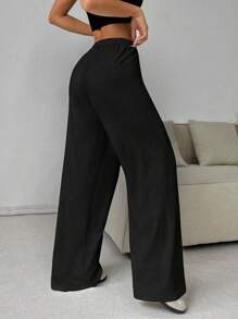 Women's Casual Heart Cartoon Bear Printed Drawstring Waist Long Pants Valentine Day - Black - View 2