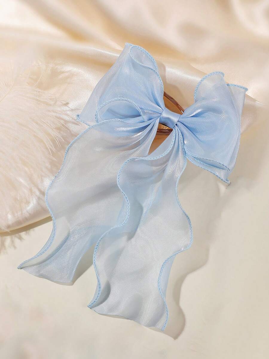 1pc Pastoral Style Double Layer Mesh Bow Hair Clip, Sweet & Cute Princess Style, Suitable For Daily Life, Spring/Summer Vacation - Blue - View 1